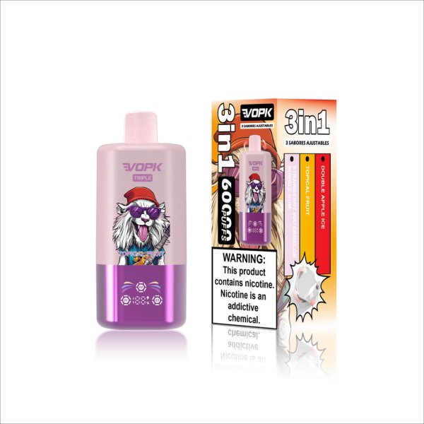 VOPK TRIPLE 60K puffs vape double apple ice topical fruit strawberry watermleon bubble gum