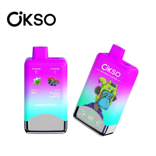 Okso Double Flavors 60k Puffs 2 in 1 Twins DIsposable vape Mint & Blue Razz Cranberry